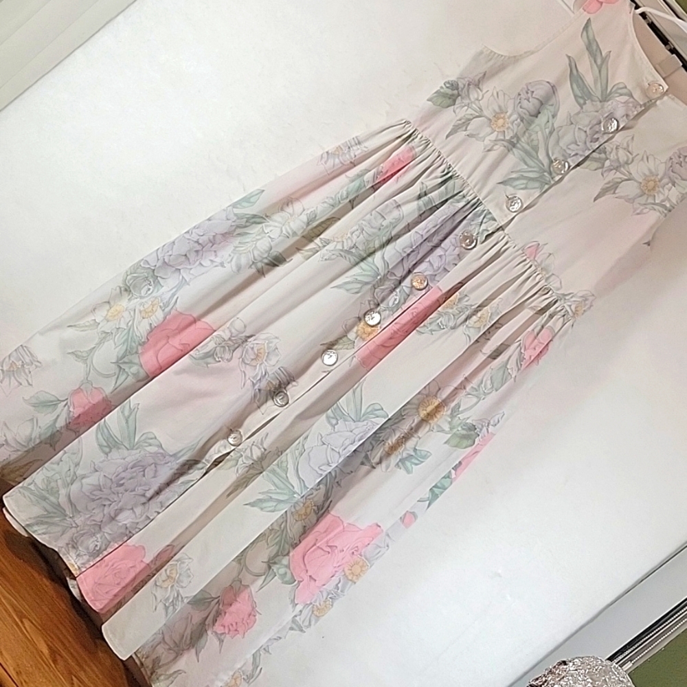 Vintage "Made Especially For You"  Pastel Floral Sleeveless Maxi Dress Size XL - Picture 6 of 7
